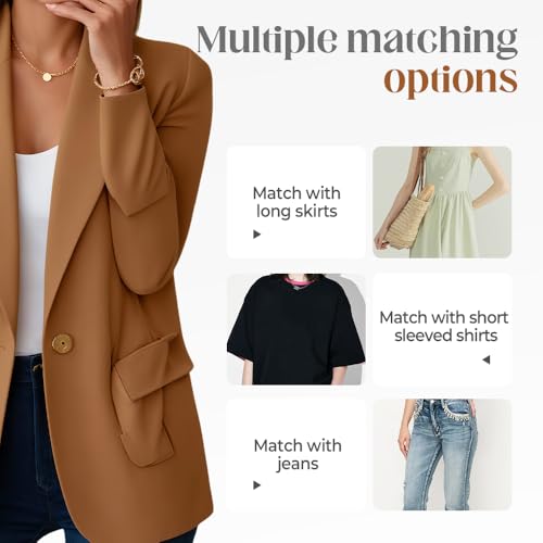 Women's Minimalist Solid Button Lapel Collar Blazer Long Sleeve Casual Bussiness Jackets Work Blazer4