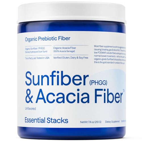 Essential Stacks Sunfiber PHGG & Acacia Fiber Powder - Prebiotic, Gentle Digestion, Gluten Free, Unflavored, 7.4 oz