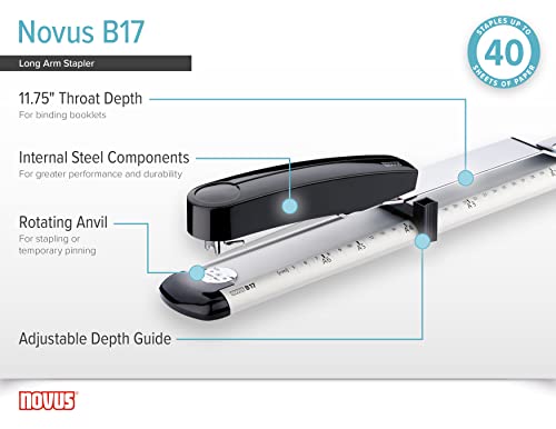 Novus B17 Long Arm Stapler, 11.75" Staple Depth, 40 Sheet Capacity, German Engineered, Staple | Pin, Steel Drive, 25 Year Warranty (020-1535) #TOP4
