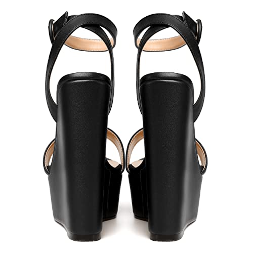 WAYDERNS Womens Open Toe Solid Fashion Matte Ankle Strap Buckle Platform Wedding Wedge High Heel Heeled Sandals 6 Inch4
