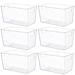 Vtopmart 6 PCS Clear Plastic Storage Bins, Pantry Organizer Containers with Handle for Refrigerator, Fridge, Cabinet, Kitchen, Countertops, Cupboard, Home Organization and Storage, XL