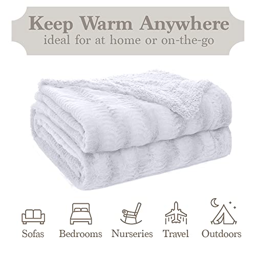 The Connecticut Home Company Throw Blanket, Soft Plush Reversible Faux Fur And Sherpa, Warm Thick Throws For Bed, Comfy Washable Bedding Accent Blankets For Sofa Couch Chair, 65X50, White #TOP7
