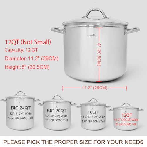 image for HOMICHEF 12 Quart LARGE Stock Pot with Glass Lid - NICKEL FREE Stainle
