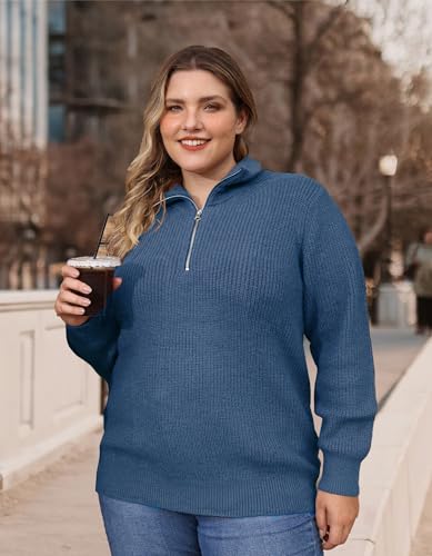 Image of TIYOMI Women Plus Size Tops Long Sleeves Mock Neck Sweaters Knit Pullover Sweater Adjustable Zipper Fall Autumn Winter Shirt