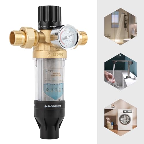 Miniatura 5 de Filtro De Retrolavado Con Manómetro, Prefiltro De Agua Para Sedimentos, Filtro De Agua Para Sedimentos Spin Down, Finura De Filtro De 40 M, Reutilizable Con Adaptador De 1 2 , Latón