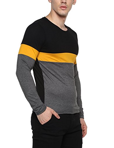 Image of Urbano Fashion Men's Black, Yellow, Grey Round Neck Full Sleeve Cotton T-Shirt