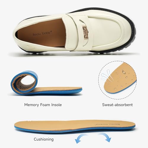Image of BEAU TODAY Chunky Loafers Women,Patent Leather Platform Loafers for Women,Lug Sole Slip On Penny Shoes,Comfortable Work Office Business Casual Dress Shoes