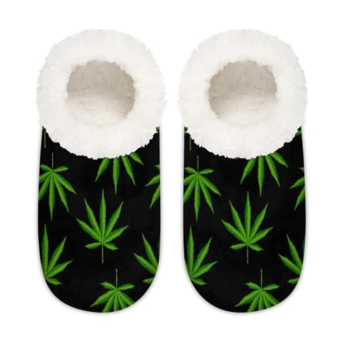 Marijuana Pattern Green House Slippers for Women Men Soft Closed Back Slippers Indoor Fuzzy Bedroom Shoes Lightweight Non-slip Home Slippers2