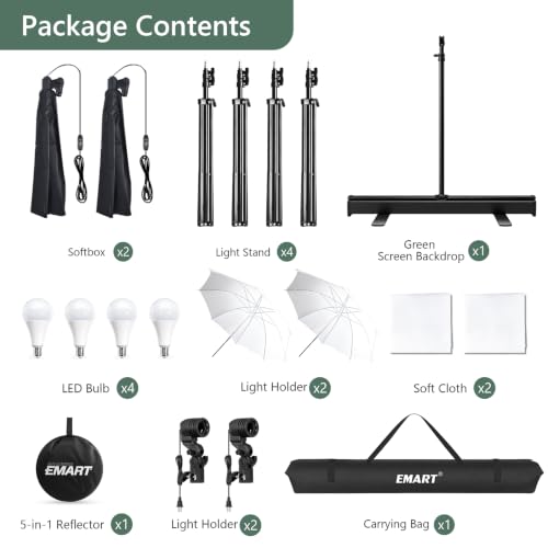 Image of EMART 58x76in Collapsible Green Screen Backdrop Photo Lighting Kit Portable