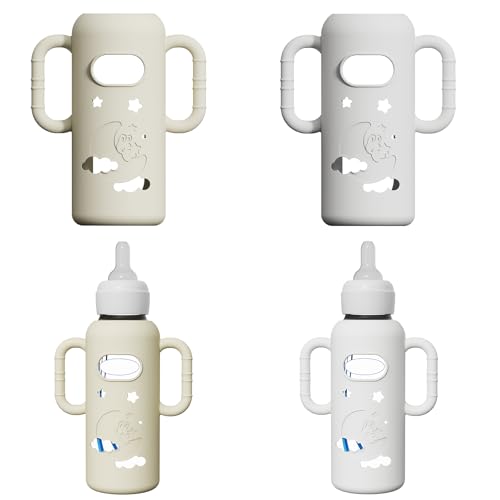 Image of 2 Pack Silicone Sleeves for Dr Brown's Glass Bottles, Drop Protection Bottle Sleeves with Handles, Anti Breakage Baby Bottle Holder Compatible with Dr. Brown's Newborn Glass Bottles,8 oz