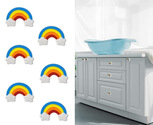CcHhyyt Cartoon Form Weiche Gummi Knöpfe für Kinder Mädchen Jungen Schrankgriff Schubladen Knöpfe für Kinderzimmer Schränke 6 Stück (Blau Regenbogen)