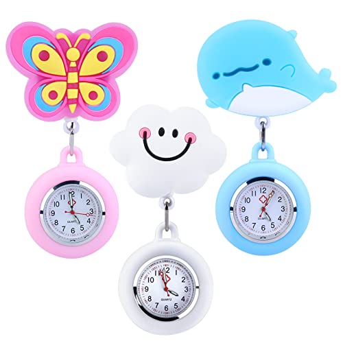 Mitening Reloj de Enfermera con Broche, 3 Piezas Reloj de Bolsillo para Enfermera con Broche para para Unisexo Reloj Paraméd Nurse Fob, Retráctil Enfermería Fob Relojes, Regalo para Enfermera Doctor