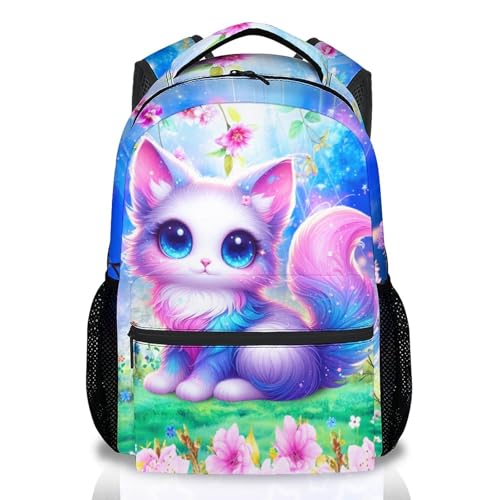 PoshWrap Girls Backpack Cat Backpacks for Kids - 17 Inch Water Resistant Bookbag for Child Elementary Middle Students Back to School Gifts
