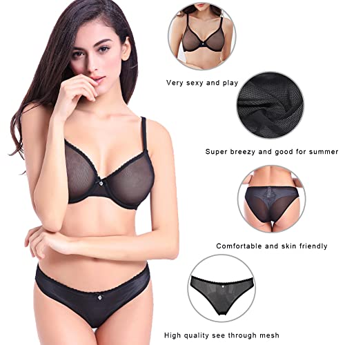 Varsbaby Women See-Through Lace Push Up Transparent Everyday Bra (V279Ts, 36D, Black) #TOP5