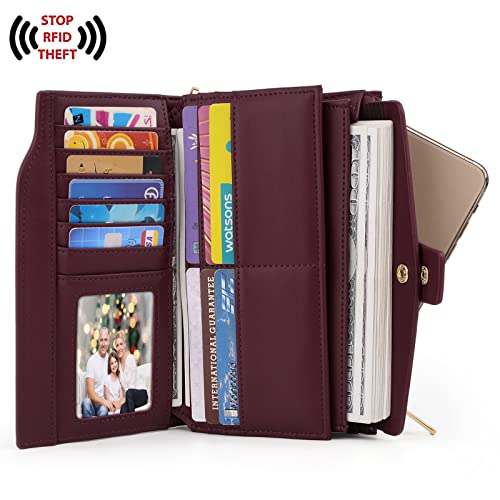 UTO Wallet Women Vegan Leather Wristlet Snap Long Purse Credit Card Holder Elegant Clutch2