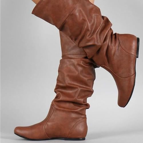 Women's Slouchy Knee High Boots Fall Winter Flat Wide Mid Calf Booties Comfy Slip On Riding Boot Shoes3