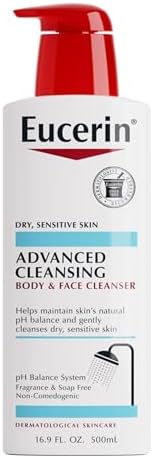 EucerinAdvanced Repair Cleansing Body and Face Cleanser, Gentle Face and Body Wash for Normal to Dry, Sensitive Skin, Soap Free and Unscented, 16.9 FL OZ Bottle