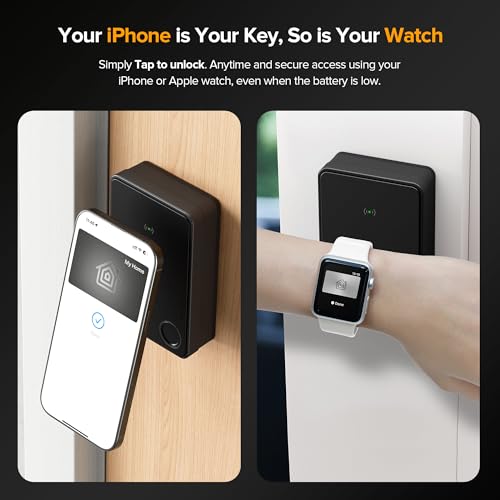Image of X3 Apple Home Key Door Lock Deadbolt, iOS ONLY, Smart Keyless Entry Door Lock with Fingerprint, Works with HomeKit Over Thread (Border Router), Voice /App /Remote Control, IP65 Weatherproof, Black