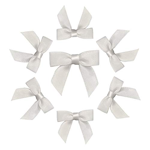 Briefix 50 Pieces Mini Satin Ribbon Bows Adorable Flower Appliques for Sewing, Scrapbooking, DIY Crafts and Gifts Decoration(White)