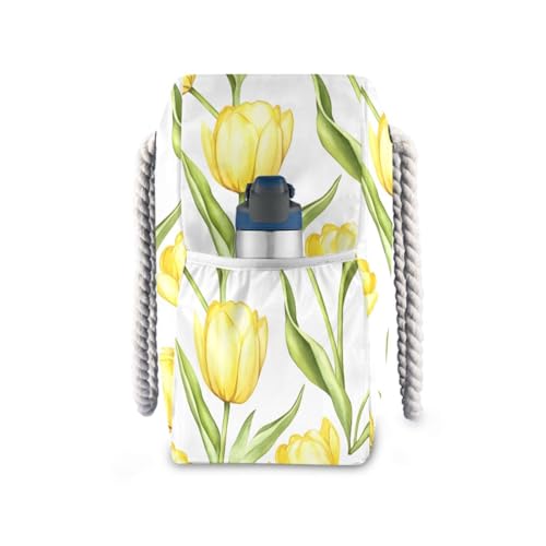 Yellow Tulips Beach Bag & Travel Tote Bag Large Sandproof with Zipper Closure, Wet Pouch for Swim Gym Travel, Lightweight Foldable Outdoor Bag3