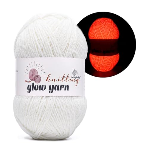 100g/3.5oz BulingBuling Acrylic Glow in The Dark Yarn Colourful Yarn -Worsted Fine #2Yarn - 240M/262Yards Beginners Yarnfor Crochet and Knitting (Red Light 1 Pack)