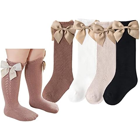 HXQLXGT Baby Girls knee high socks Toddler Bow Mesh Breathable Dress Socks Kids Cotton Tube Uniform Stockings (as8, numeric, numeric_1, 5 COLORS, 6-24 Months) Cover