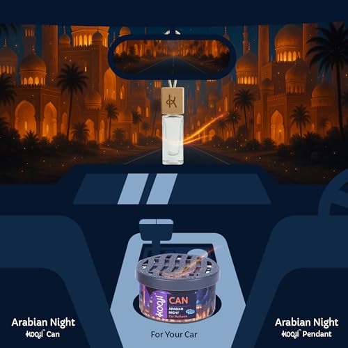Image of Kooji Can Car Perfume + 5ml Car Hanging Perfume Pendant (Free)-Arabian Night Scent-Long-Lasting, Alcohol-Free, Oud & Saffron Oriental Fragrance-For Car, Home, or Office Use-Lasts Up to 60 Days