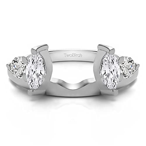 1 Carat Moissanite Round and Marquise Wedding Ring Wrap in Sterling Silver