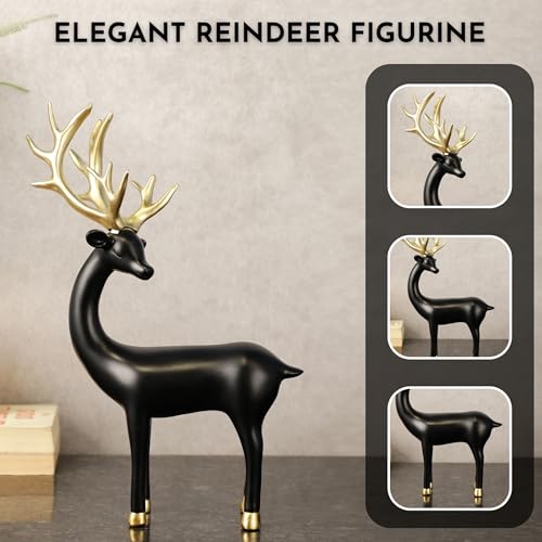Image of ARMONIA Black Reindeer Figurine with Gold-Toned Antlers Decorative Statue in Lightweight & Durable Design | Luxury Home Decor Accent & Perfect Gifting, Figurine for Home Decor Gift, Housewarming