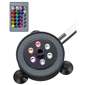 Pawfly Aquarium Air Bubble LED Light Fish Tank Underwater Multi-Colored Bubbler Light Aquarium Air Stone Disc with 4 Lighting Modes and Strong Remote Control (Pump & Remote Battery Not Included)