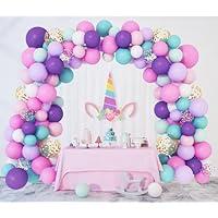 Amandir 134pcs Unicorn Balloons Arch Garland Kit, Unicorn Birthday Party Decorations for Girls Confetti Light Purple Aqua Blue Pink Balloons Set Wedding Baby Shower Party Supplies