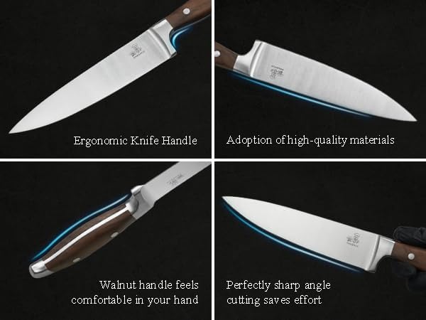 CHUSHIJI Chef Knife 8 Inch, Japanese Professional Chef knife High Carbon Stainless Steel, Razor Sharp Chefs Kitchen Knife, Vegetable Chopping Knife for Cooking With Full-tang Handle, Walnut - Image 4