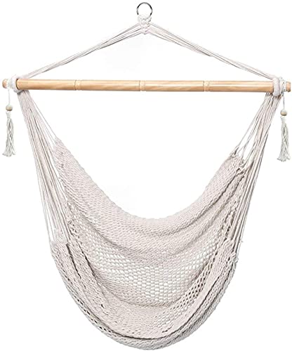 Hammock Chair-Max 300Lbs, Mesh Hanging Netted Cotton Rope Hammock Swing Chair Soft,Comfortable, Lightweight - for Indoor & Outdoor Garden Yard
