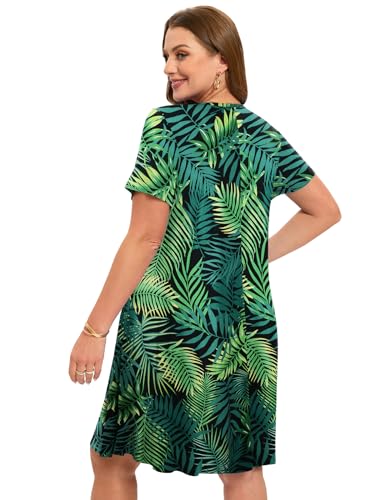 Image of ZENNILO Women's Plus Size Swing Dress with Pockets Casual Summer Dresses V Neck Short Sleeve T Shirt Dress for Women
