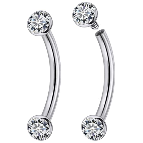 Jenxnjsjo F136 Titanium 16g 6/8/10mm Eyebrow/Rook/Snug/Vertical-Labret/VCH/Snake-Eyes/Anti-Tragus/Christina/Daith/Belly-Button/Bridge/Hood/Surface Curved Barbell Piercing Jewelry for Women Men