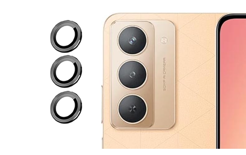 Image of imluckies Camera Ring Lens Protector (Aluminum with Tempered Glass) Compatible for Realme P3X - Black (Pack of 3 rings)
