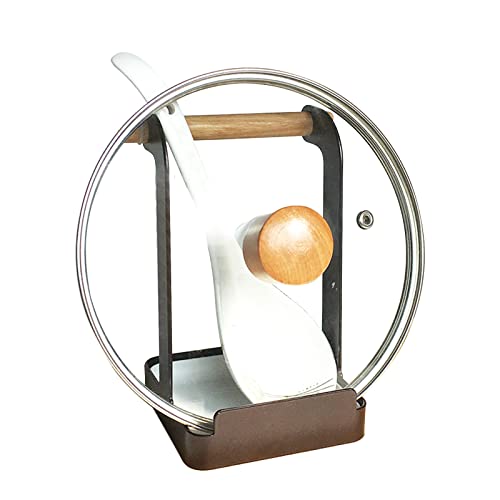 Vanra Metal Pot Lid Holder Tower Ladle Holder Stand Kitchen Cookware Organizer Rack Cooking Utensil Rest (Deep Brown) #TOP23