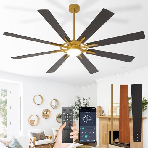 Image of Depuley 66-Inch Ceiling Fan with Light: Modern 8-Blade Brass and Walnut Indoor Outdoor Fans with Remote App Control Dimmable Light - Ultra Quiet DC Motor Reversible 6 Speed Timer