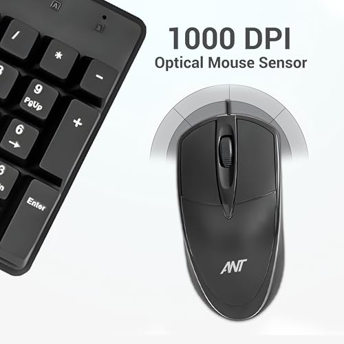 Image of Ant -Wired Full-Size Keyboard and Mouse Combo - Computer Accessories for Laptops and PCs, Ergonomic Design, Silent Keys, USB Connection, Compact Mouse, QWERTY Keyboard - Black, 02