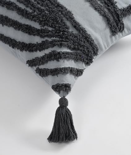 Image of TIB Premium Boho Decorative Throw Cushion Covers, 16 x 16 cm, Set of 2, Cotton. (Grey Waves)