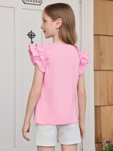 Image of Haloumoning Girls T Shirts Double Layer Ruffle Short Sleeve Kids Summer Crewneck Tunic Tee Tops 5-14 Years