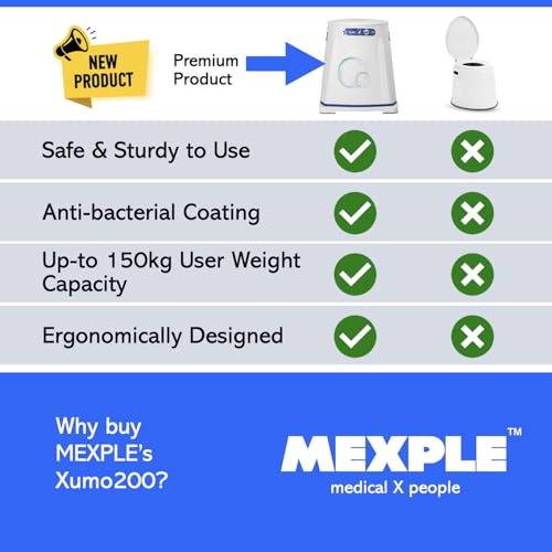 Image of MEXPLE Xumo200 Portable Indian to Western Toilet Converter Commode Chair (5 Years Warranty) | Portable Western Heavy Duty Toilet Seat for Elderly Handicap Users | Foldable Bathroom Chair - White