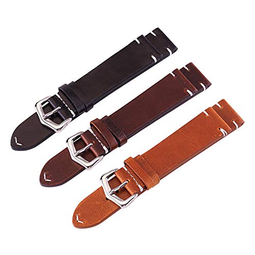 Bracelet de montre rétro acier inoxydable et cuir véritable 18-24mm - 3
