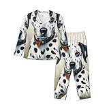 XTYGETY Pijama de manga larga con estampado dálmata para mujer, conjunto de pijama de 2 piezas acogedoras, Negro, L