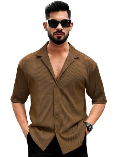 Image of Men's Button Down Collar Neck t-Shirt (40, Dark Brown)