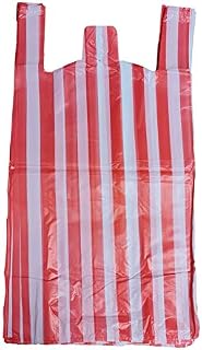 Packitsafe 200 x Red Stripe Carrier Bags Vest, Size Medium 10 x 15 + 18, Light Weight Plastic 10MU