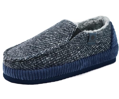 Image of ONCAI Mens Clog Slippers with Arch Support Stripe Faux Fur Cotton-Blend High-Density Memory Foam Warm House Slippers Slip-on Indoor Outdoor Rubber Sole Size 7-16