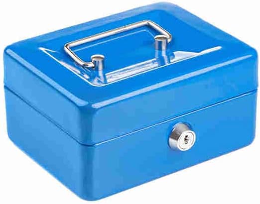 Petty Cash Money Safe Box - Compact Solid Steel Lockable Security Storage Chest for Loose Money, Coins, Change & Valuables with 2 Keys - Removable Tray with 6 Coin Sections - 6 Inch