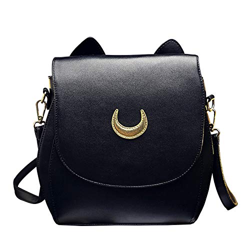 Oweisong Moda Mujer Luna Gato Mochila Niñas Cute Crossbody Bolso de hombro Bolso de mano con asa superior, Negro (Negro), Talla única