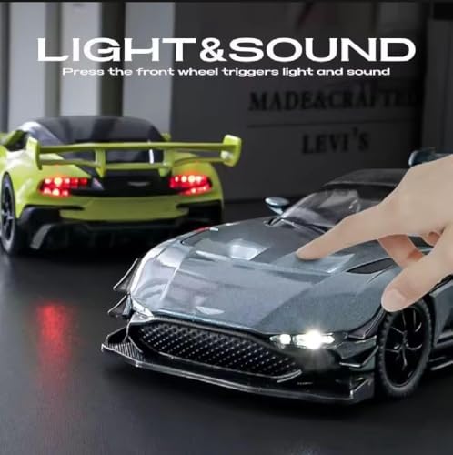 Image of Model Car Exclusive Alloy Metal Pull Back Die-cast Car Metal Pullback Toy car with Openable Doors & Light Music Best Gifts Toys Kids (1:32 Scale Aston Martin Vulcan - Grey)